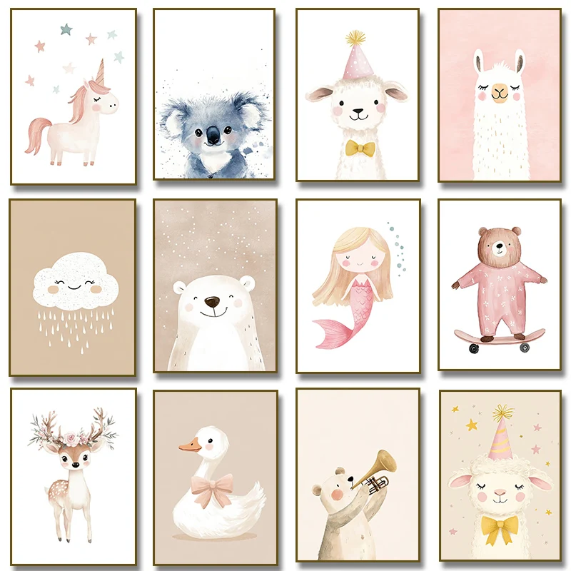 Home Improvement Kids - Niedliches Aquarell-Einhorn, Meerjungfrau, Lama, Gans, Hirsch,