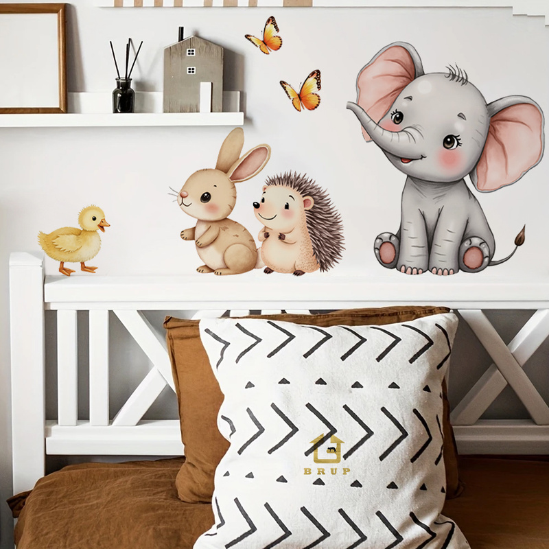 Home Improvement Kids - Cartoon-Tier-Wandaufkleber – Elefant, Hase, Igel, Kinderzimmer-Aufkleber,